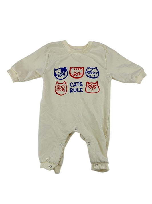 Miniolie Cats Rule Cream Romper 3-6M