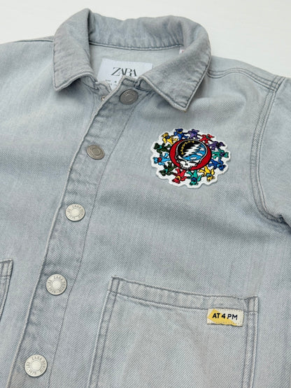 Zara Denim Jacket Grateful Dead Patch 4T