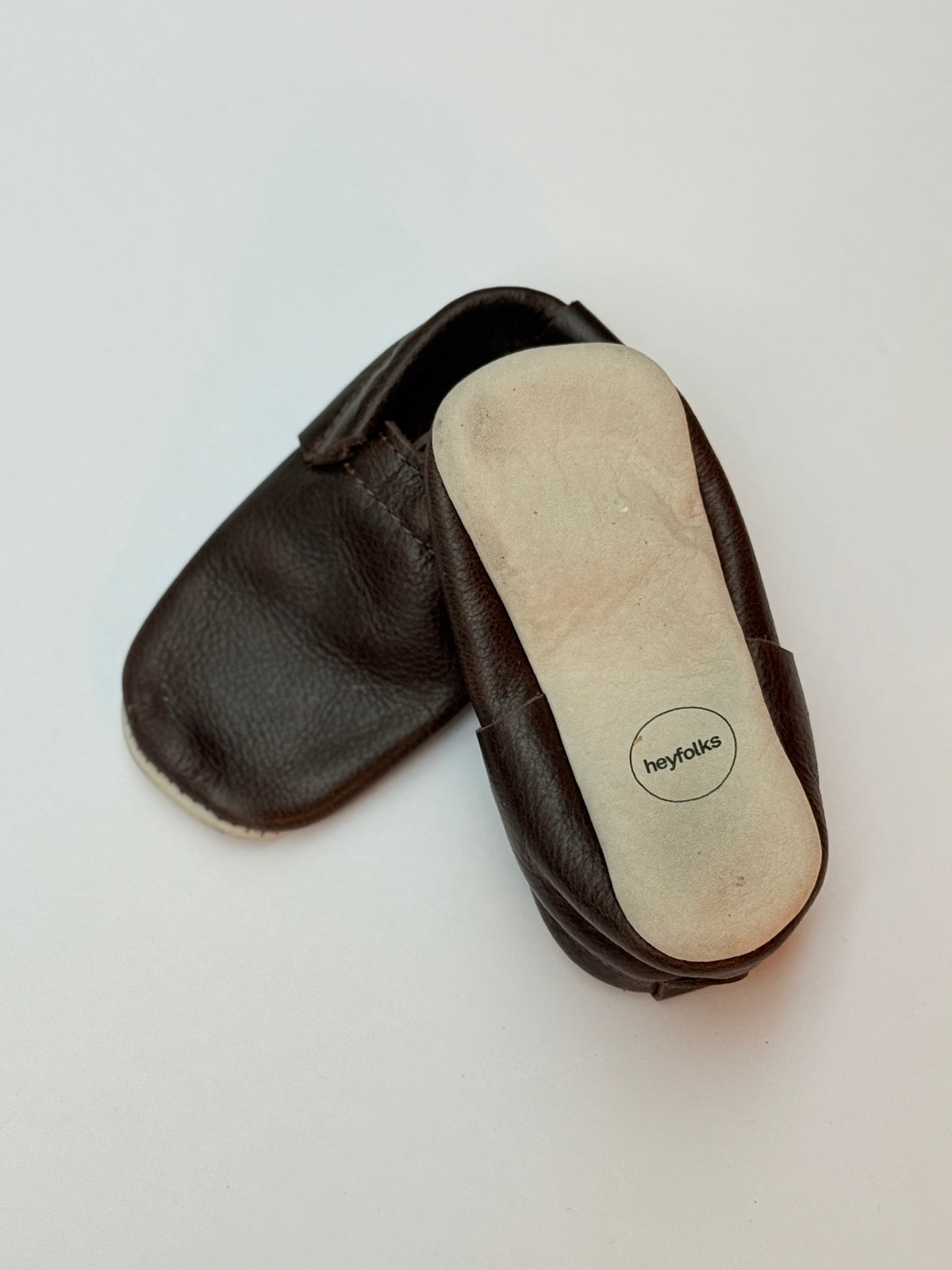 Heyfolks Brown Leather Baby Moccasins Size 7