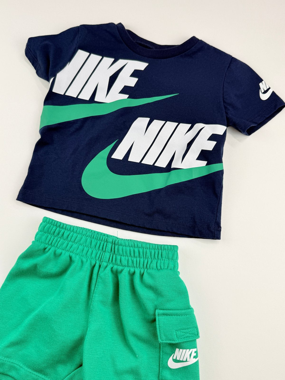 Nike Navy T-Shirt and Green Cargo Shorts Set 12M