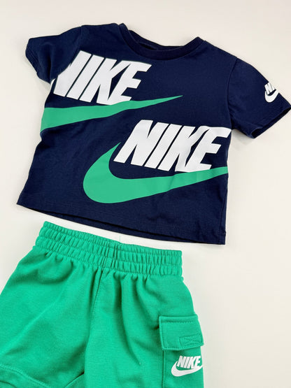 Nike Navy T-Shirt and Green Cargo Shorts Set 12M