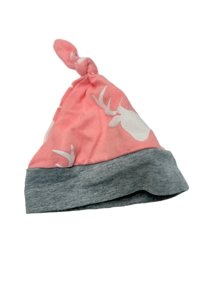 Pink Deer Print Knot Baby Hat 0-3m