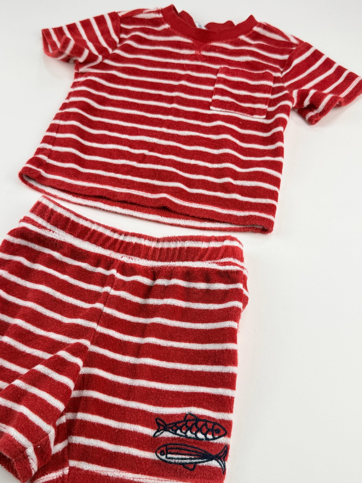 Old Navy Red Striped Terry Set 12-18M