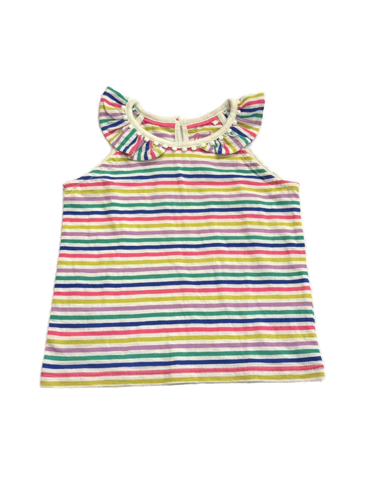 Boden Rainbow Stripe Ruffle Neck Top 2-3Y