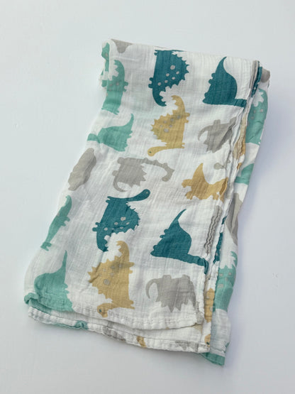 Dinosaur Print Muslin Swaddle Blanket
