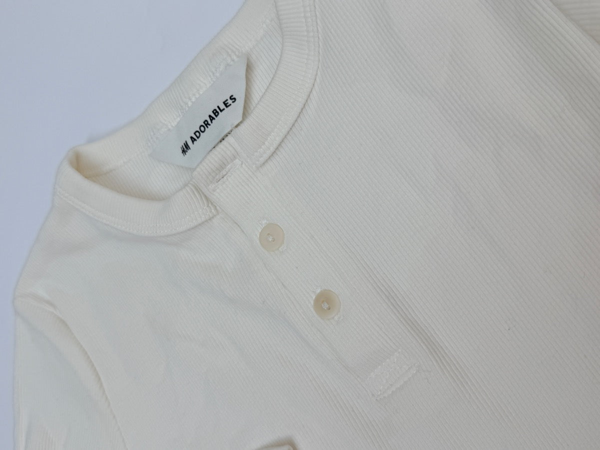 H&M Adorables White Ribbed Henley Top 3/4T