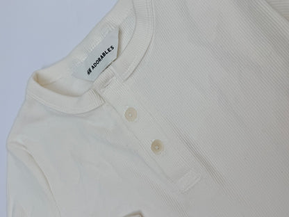 H&M Adorables White Ribbed Henley Top 3/4T