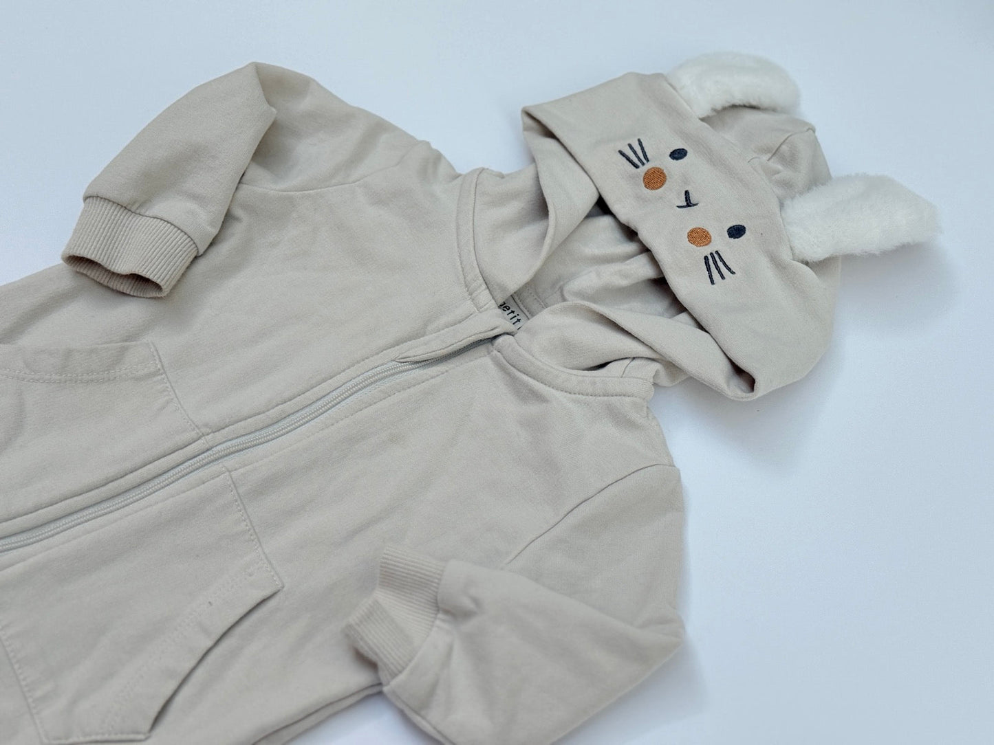 Petit Lem Bunny Hooded Zip Romper 6M