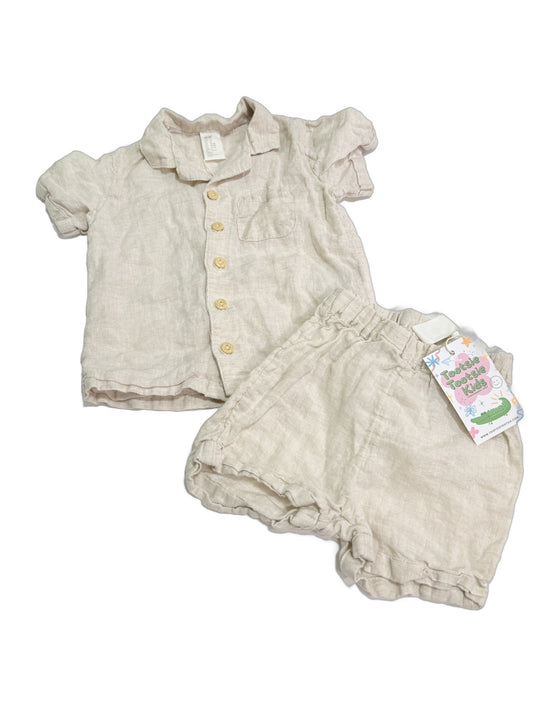 H&M Linen Button-Up Shorts Set 2T