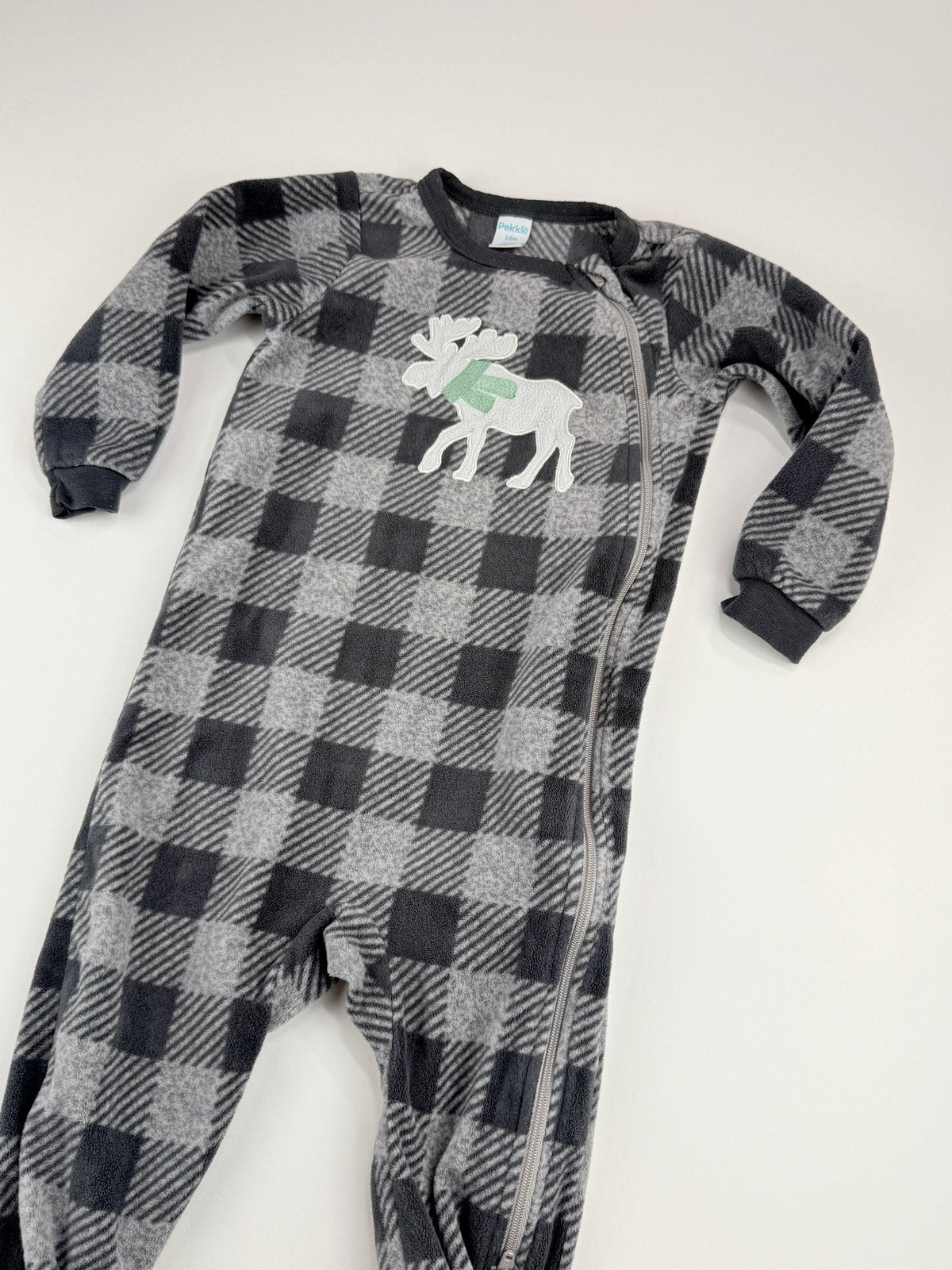 Pekkle Buffalo Plaid Moose Fleece Sleeper 18M