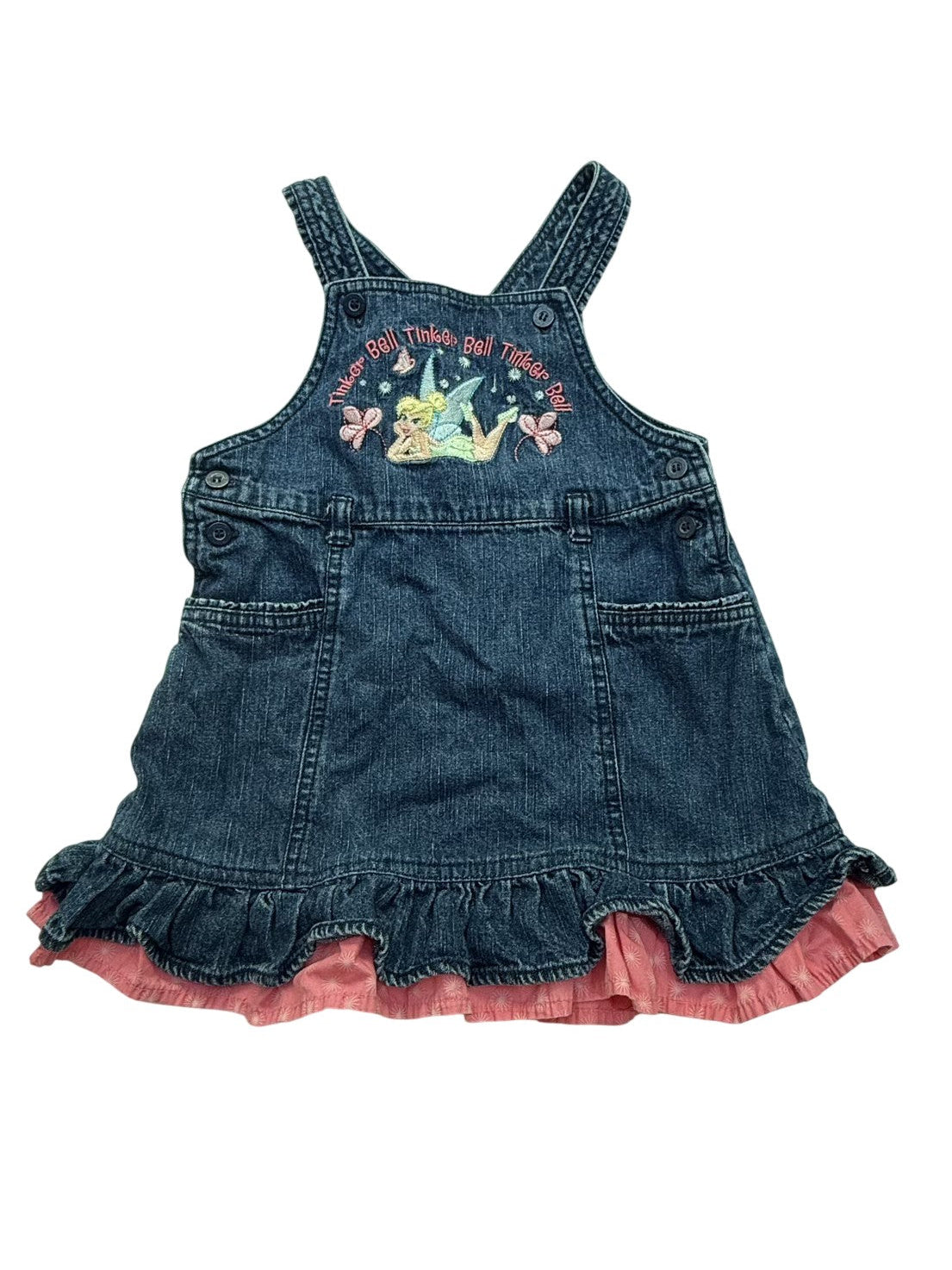 Y2K Disney Fairies Tinker Bell Denim Jumper Dress Size 3