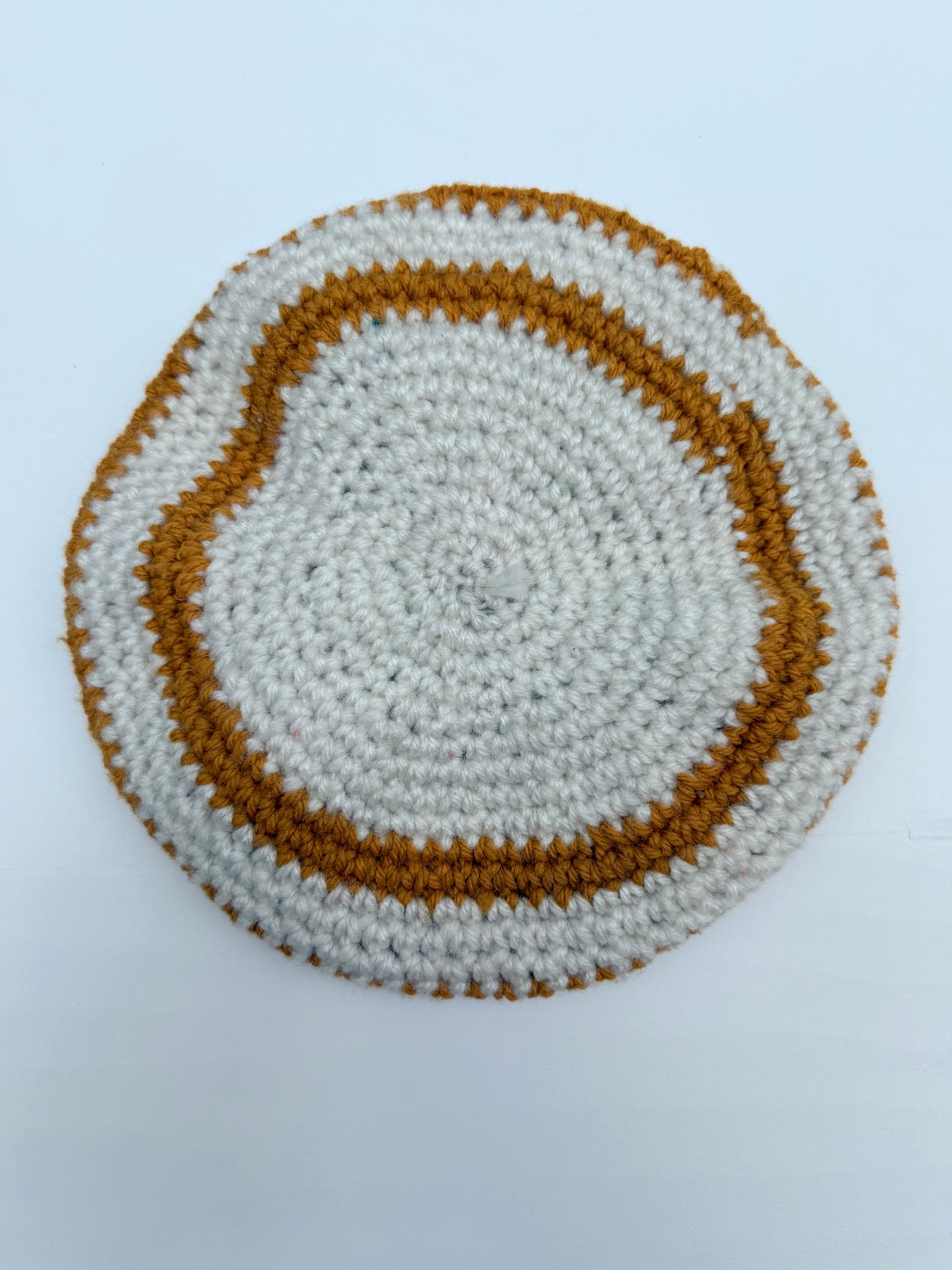 Handmade Crochet Hat Cream Gold Trim 6-12M