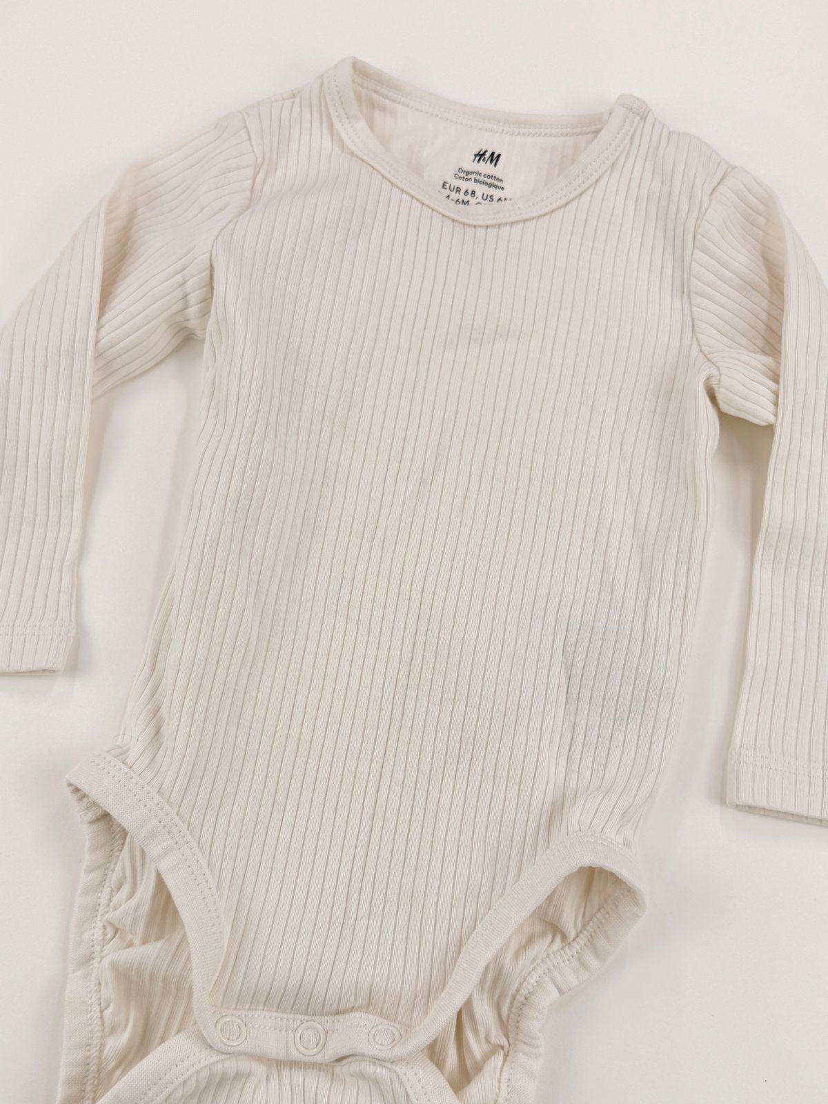 H&M Cream Ribbed Long Sleeve Bodysuit 4-6M