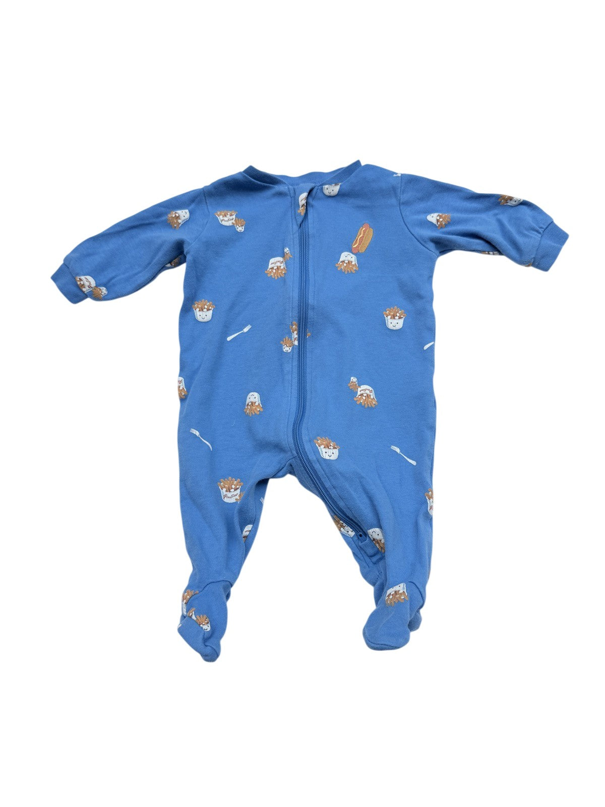 Pekkie Blue Food Print Footed Sleeper 3M
