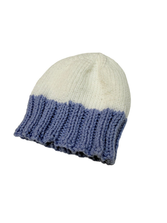 Handmade Knit Beanie White Blue Colorblock 0-6m