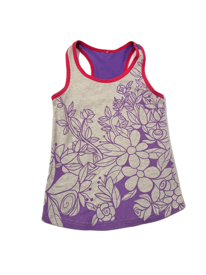 Peekaboo Beans Floral Purple Gray Tank Top Girls