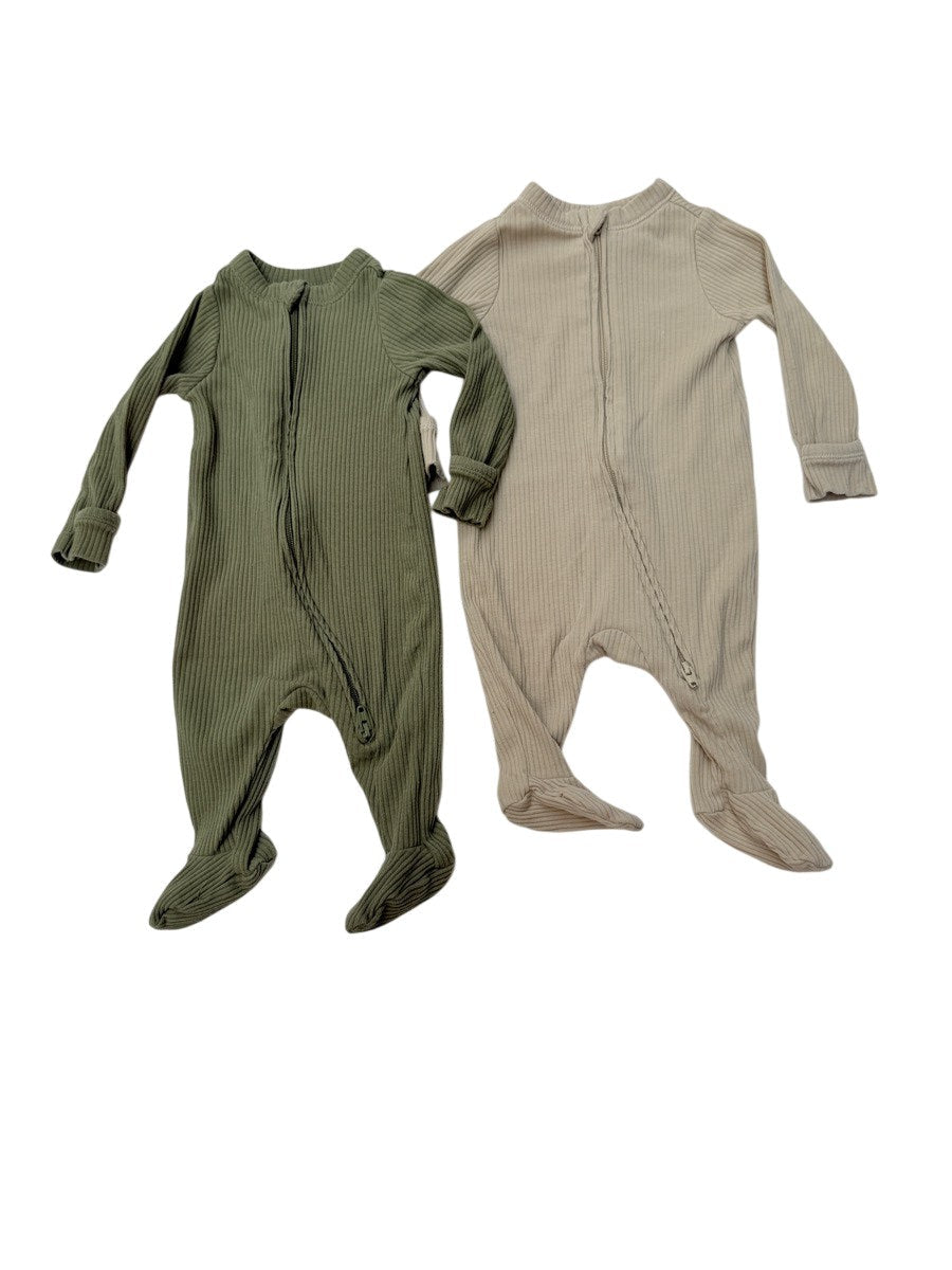 Ribbed Zip Footed Sleeper Set Olive Beige 0-3M 2pc