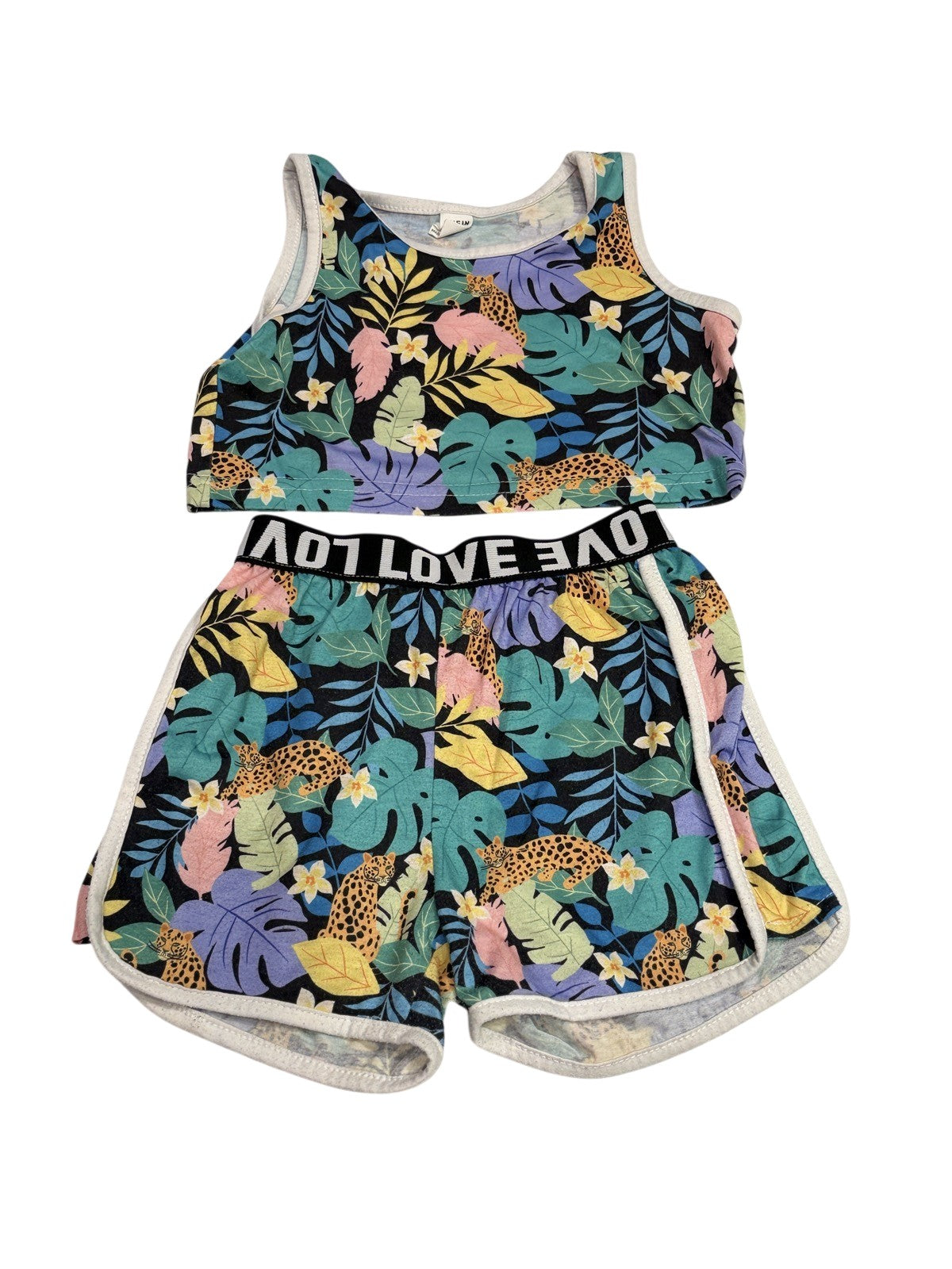 SHEIN Tropical Leopard Crop Top Shorts Set 5Y