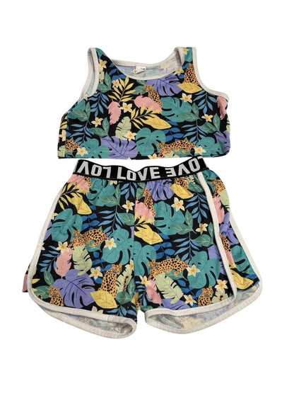 SHEIN Tropical Leopard Crop Top Shorts Set 5Y