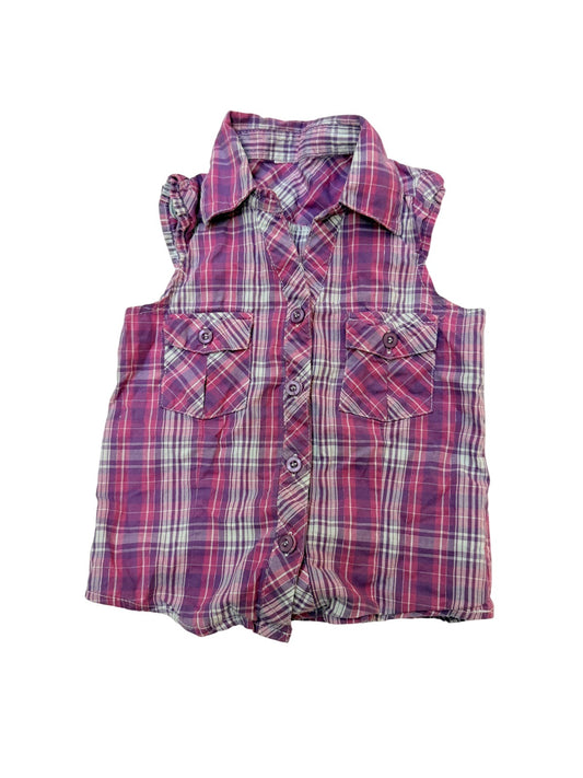 Purple Plaid Sleeveless Button-Up Shirt