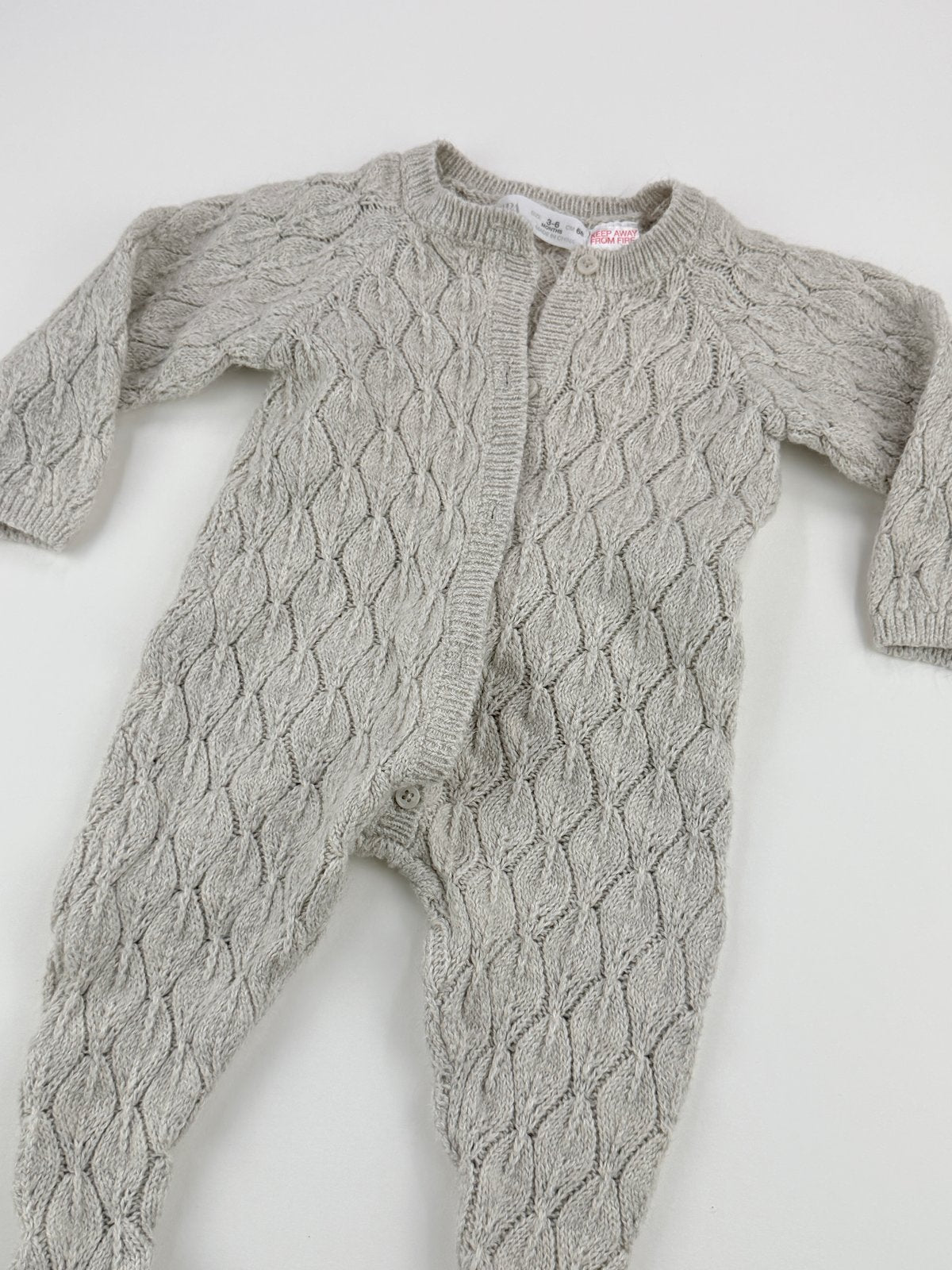 Zara Gray Knit Footed Sleeper 3-6M