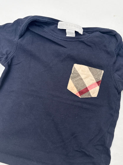 Burberry Children Navy Check Pocket T-Shirt 6M