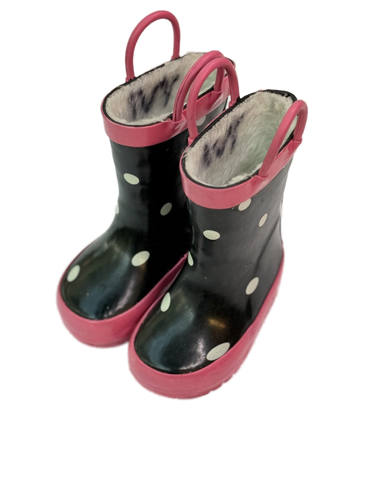 Black Pink Polka Dot Rain Boots Size 4