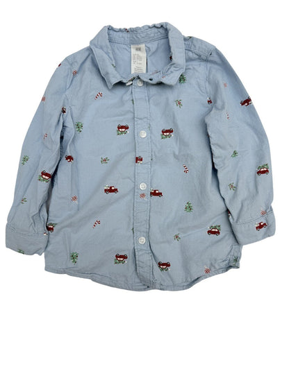 H&M Holiday Print Button-Up Shirt 12M