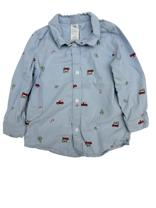 H&M Holiday Print Button-Up Shirt 12M