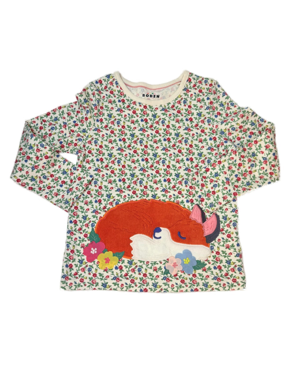 Mini Boden Floral Fox Appliqué Top 5-6Y
