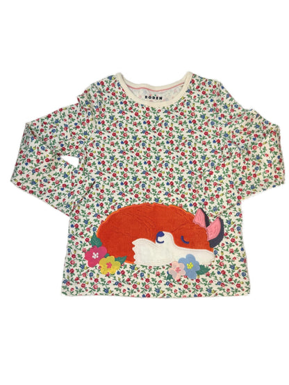 Mini Boden Floral Fox Appliqué Top 5-6Y