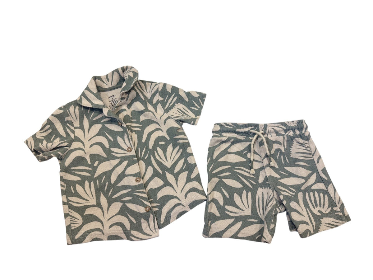George Sage Leaf Print Two-Piece Set 3T