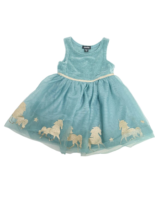Zunie Teal Unicorn Tulle Dress 2T
