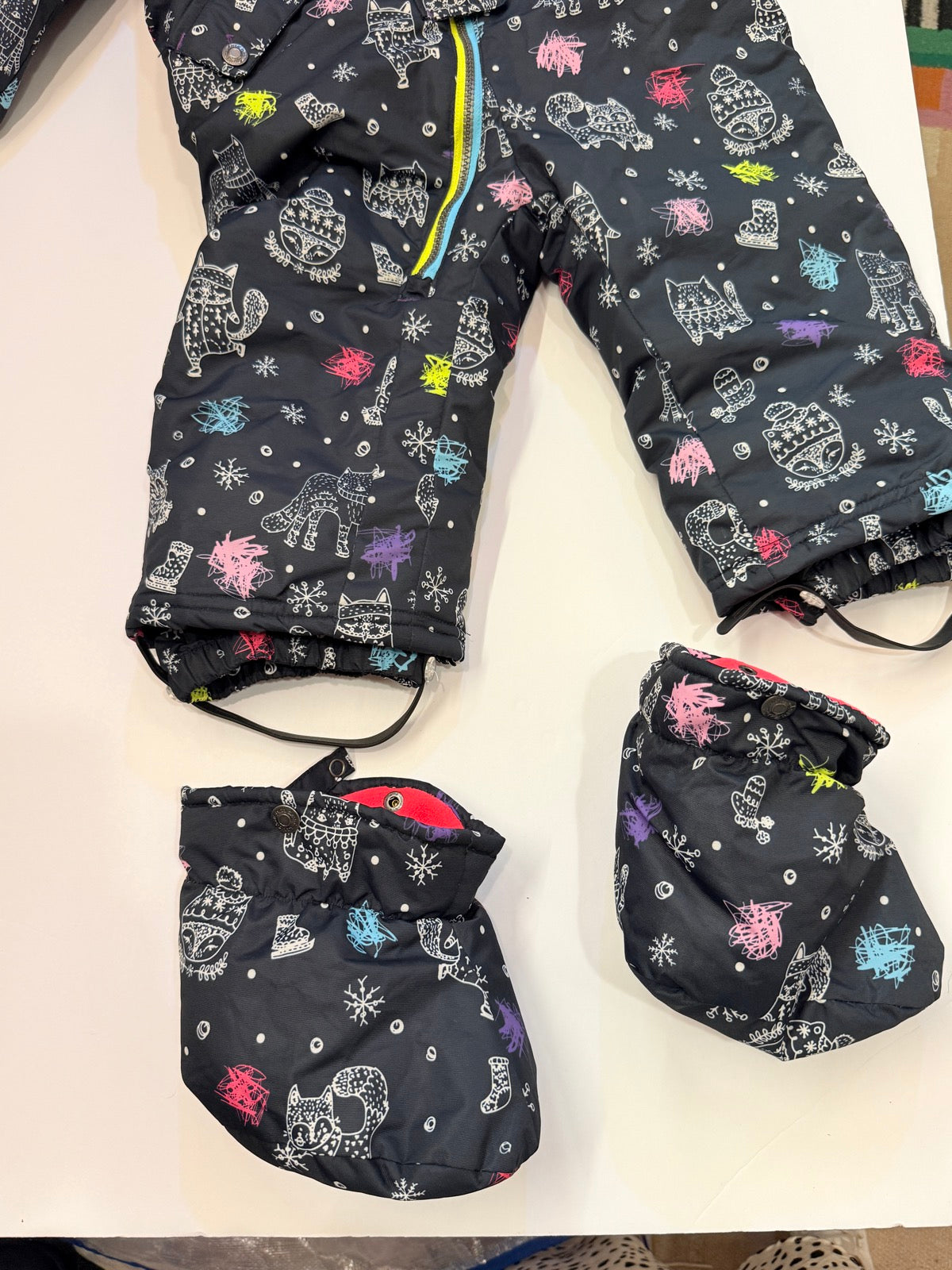 Deux Par Deux Winter Snowsuit Cat Print 3T
