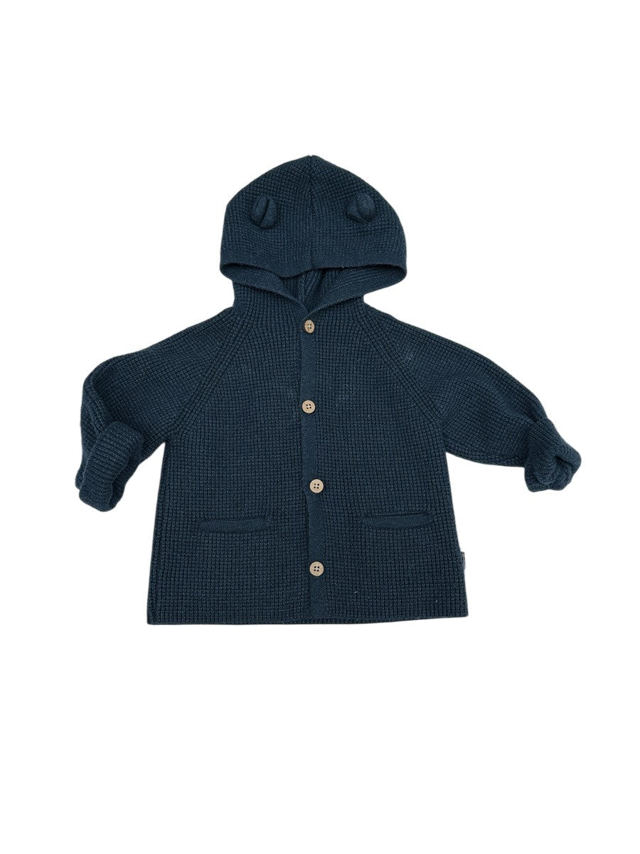 Zara Navy Knit Hooded Cardigan 6-9M
