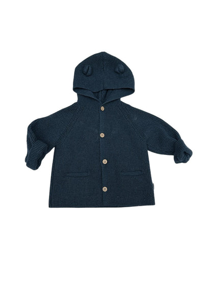 Zara Navy Knit Hooded Cardigan 6-9M