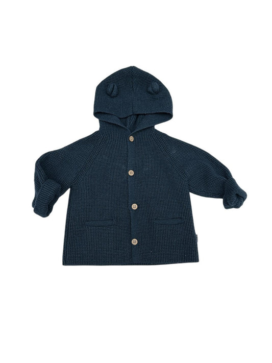 Zara Navy Knit Hooded Cardigan 6-9M