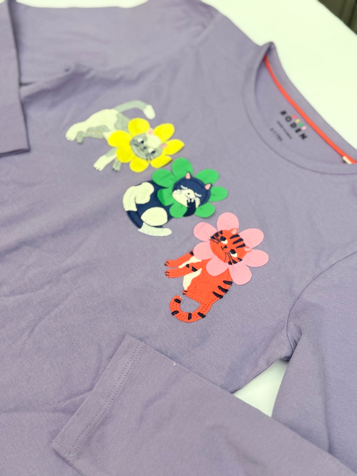 Boden Cats Floral Long Sleeve Top 6-7y