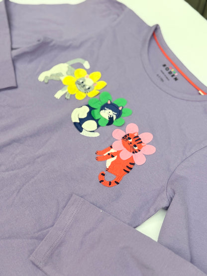 Boden Cats Floral Long Sleeve Top 6-7y