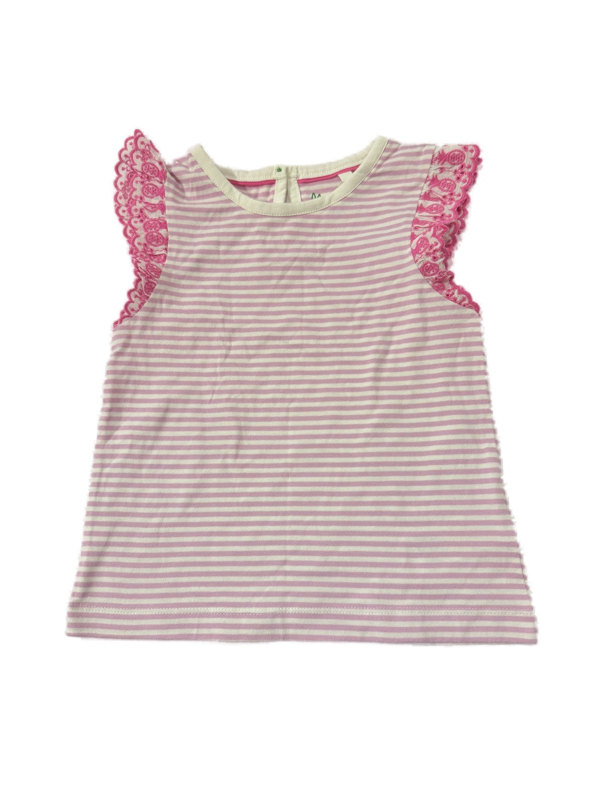 Mini Boden Pink Stripe Lace Flutter Top 4-5Y
