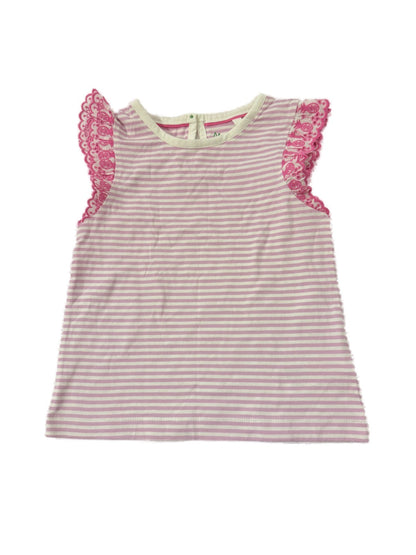 Mini Boden Pink Stripe Lace Flutter Top 4-5Y