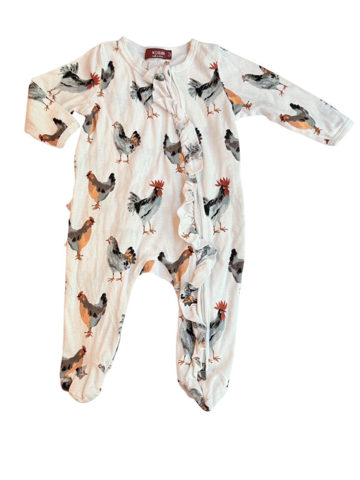 Milkbarn Chicken Ruffle Zipper Footie 3-6m