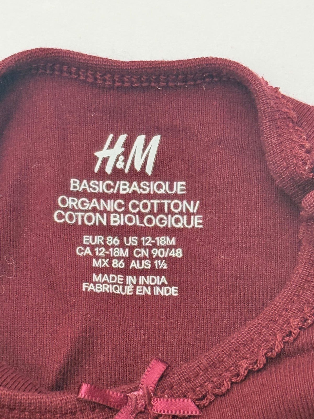 H&M Organic Cotton Bodysuit 12-18M