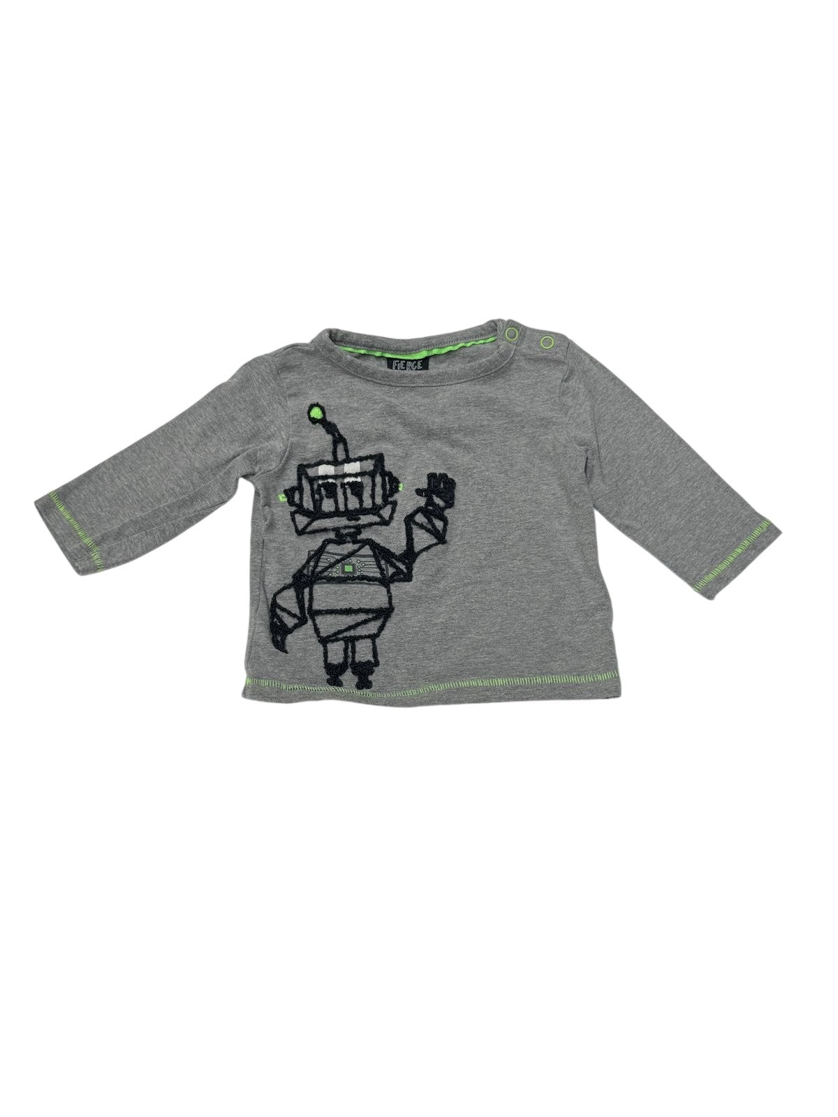 Fierce Frank Gray Robot Long Sleeve T-Shirt 6-9M