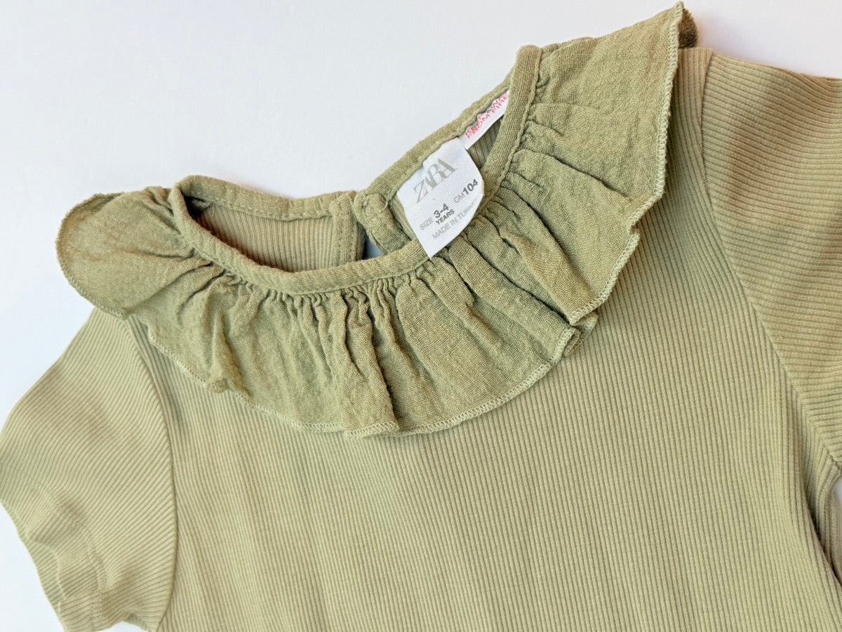 Zara Ruffle Collar Ribbed Top Size 3-4Y