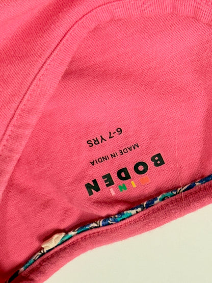 Mini Boden Floral Cub Appliqué Pink Tee 6-7y