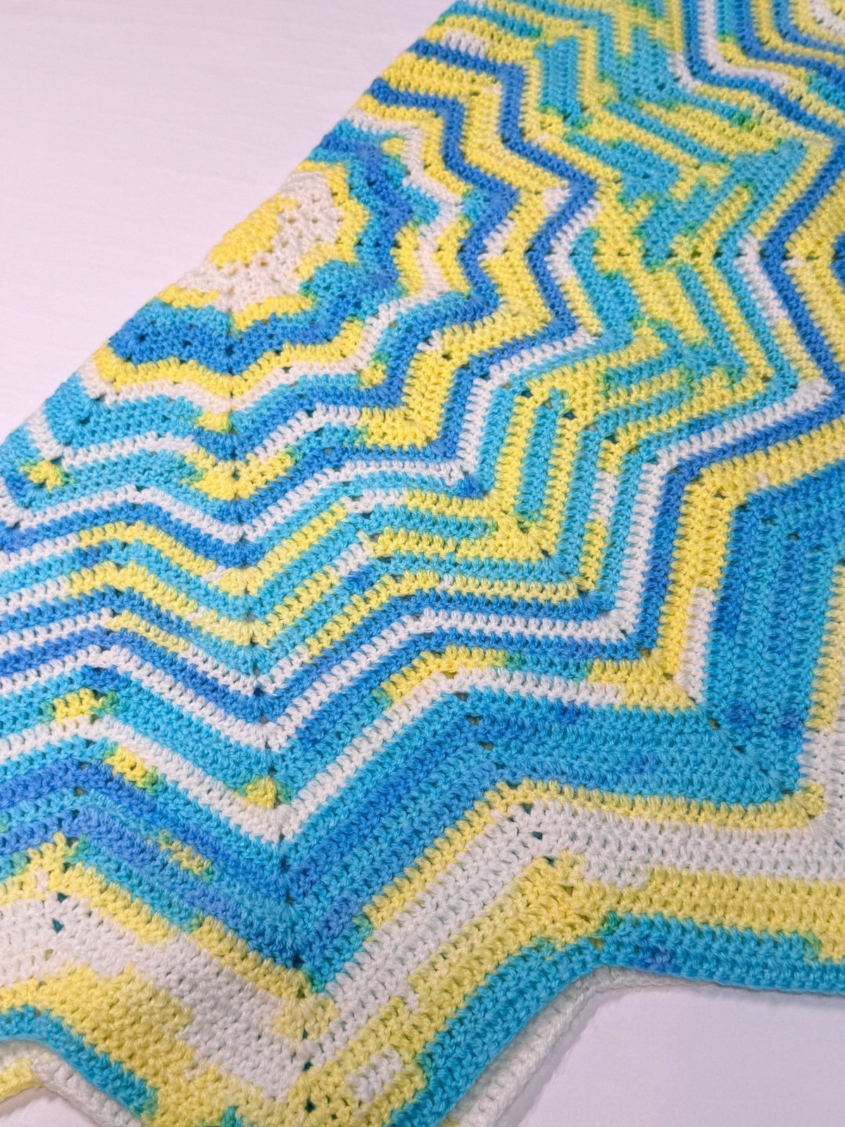 Handmade Crochet Chevron Baby Blanket Blue Yellow