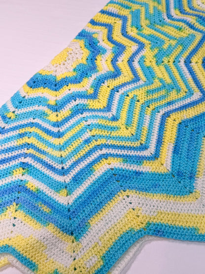 Handmade Crochet Chevron Baby Blanket Blue Yellow