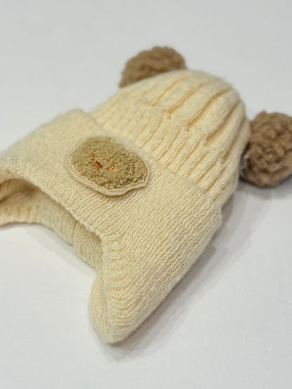 Cream Knit Baby Bear Ear Flap Hat
