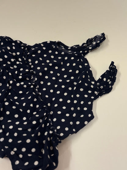PatPat Navy Polka Dot Ruffle Romper 3-6M